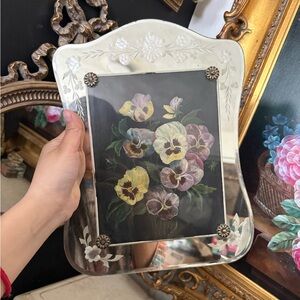 Etched Glass picture frame with hand painted picture